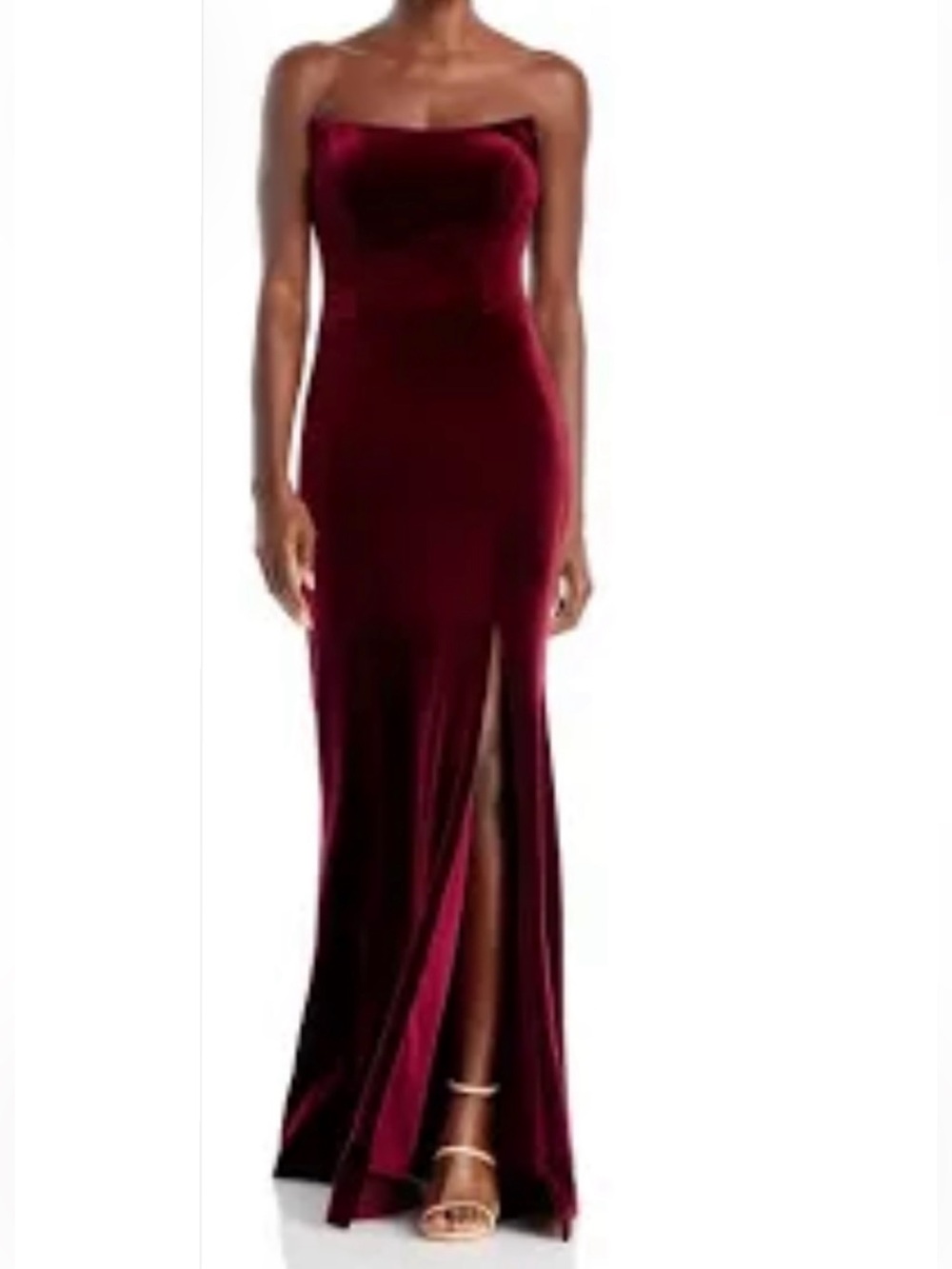 Shape FX Strapless Velvet Maxi Dress in Burgundy